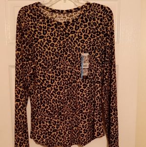 Cheetah leopard print long sleeve stretch top shir